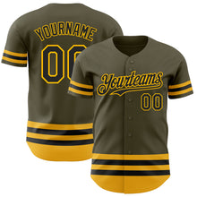 Load image into Gallery viewer, Custom Olive Black-Gold Line Authentic Salute To Service Baseball Jersey
