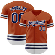 Laden Sie das Bild in den Galerie-Viewer, Custom Texas Orange Navy-White Line Authentic Baseball Jersey
