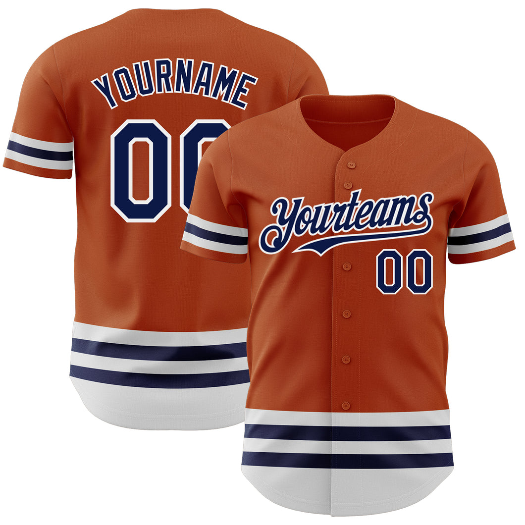 Custom Texas Orange Navy-White Line Authentic Baseball Jersey