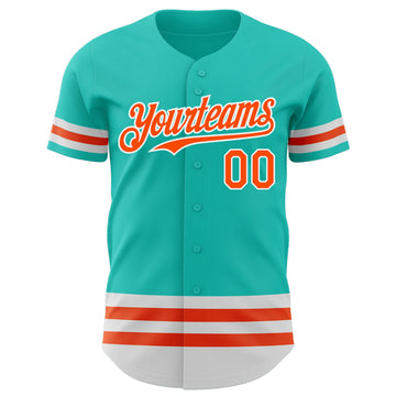 Custom Aqua Orange-White Line Authentic Baseball Jersey