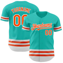 Load image into Gallery viewer, Custom Aqua Orange-White Line Authentic Baseball Jersey
