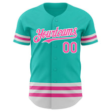 Laden Sie das Bild in den Galerie-Viewer, Custom Aqua Pink-White Line Authentic Baseball Jersey
