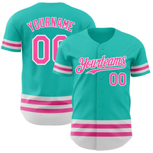 Load image into Gallery viewer, Custom Aqua Pink-White Line Authentic Baseball Jersey
