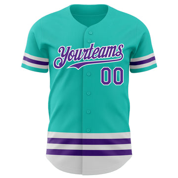 Custom Aqua Purple-White Line Authentic Baseball Jersey