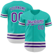 Load image into Gallery viewer, Custom Aqua Purple-White Line Authentic Baseball Jersey
