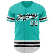 Load image into Gallery viewer, Custom Aqua Black-White Line Authentic Baseball Jersey
