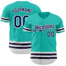 Load image into Gallery viewer, Custom Aqua Navy-White Line Authentic Baseball Jersey
