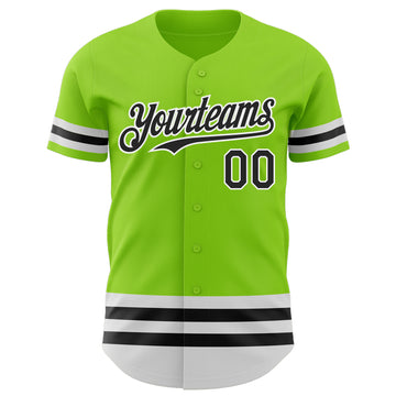Custom Neon Green Black-White Line Authentic Baseball Jersey