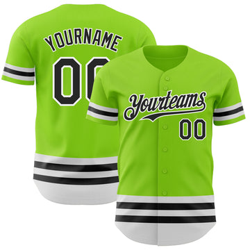 Custom Neon Green Black-White Line Authentic Baseball Jersey