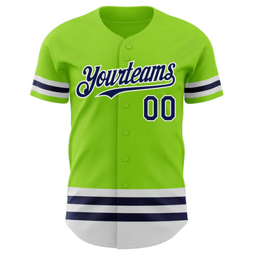 Custom Neon Green Navy-White Line Authentic Baseball Jersey