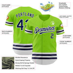 Custom Neon Green Navy-White Line Authentic Baseball Jersey