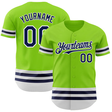 Custom Neon Green Navy-White Line Authentic Baseball Jersey