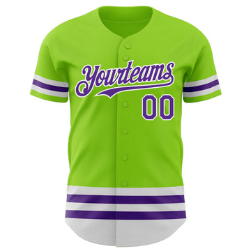 Custom Neon Green Purple-White Line Authentic Baseball Jersey