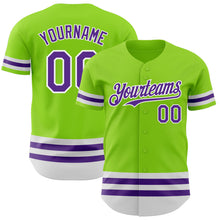 Load image into Gallery viewer, Custom Neon Green Purple-White Line Authentic Baseball Jersey
