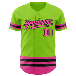 Custom Neon Green Pink-Black Line Authentic Baseball Jersey