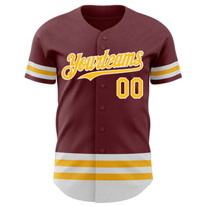 Custom Burgundy Gold-White Line Authentic Baseball Jersey