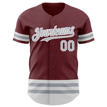 Laden Sie das Bild in den Galerie-Viewer, Custom Burgundy Gray-White Line Authentic Baseball Jersey
