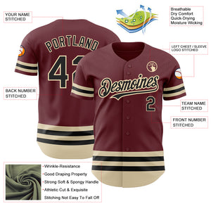 Custom Burgundy Black-Cream Line Authentic Baseball Jersey