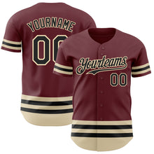 Laden Sie das Bild in den Galerie-Viewer, Custom Burgundy Black-Cream Line Authentic Baseball Jersey
