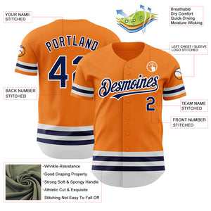 Custom Bay Orange Navy-White Line Authentic Baseball Jersey