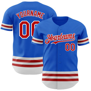 Custom Thunder Blue Red-White Line Authentic Baseball Jersey