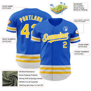 Custom Thunder Blue Yellow-White Line Authentic Baseball Jersey