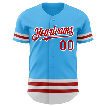 Custom Sky Blue Red-White Line Authentic Baseball Jersey