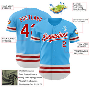 Custom Sky Blue Red-White Line Authentic Baseball Jersey