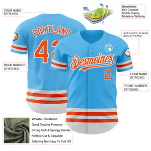 Custom Sky Blue Orange-White Line Authentic Baseball Jersey