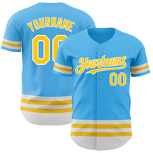 Load image into Gallery viewer, Custom Sky Blue Yellow-White Line Authentic Baseball Jersey
