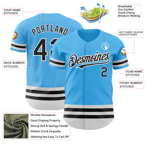 Custom Sky Blue Black-White Line Authentic Baseball Jersey