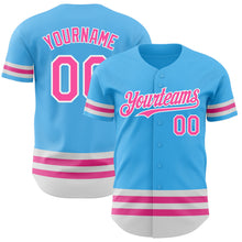 Load image into Gallery viewer, Custom Sky Blue Pink-White Line Authentic Baseball Jersey
