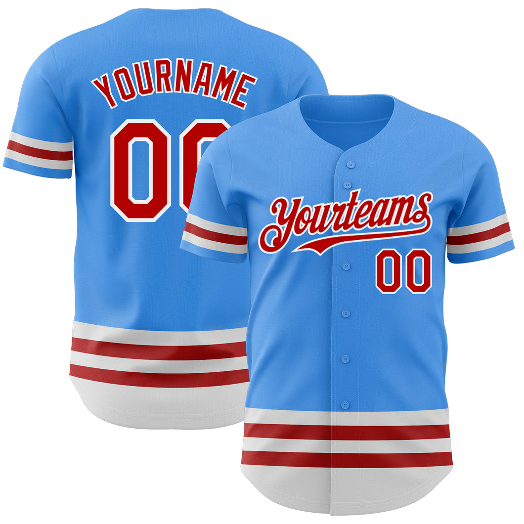 Custom Electric Blue Red-White Line Authentic Baseball Jersey