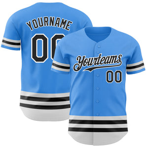 Custom Electric Blue Black-White Line Authentic Baseball Jersey