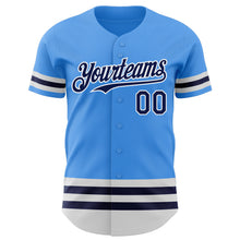 Laden Sie das Bild in den Galerie-Viewer, Custom Electric Blue Navy-White Line Authentic Baseball Jersey
