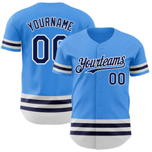 Laden Sie das Bild in den Galerie-Viewer, Custom Electric Blue Navy-White Line Authentic Baseball Jersey
