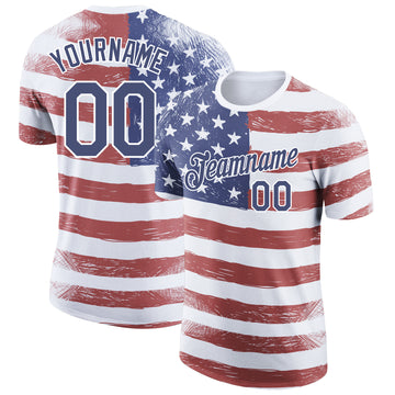 Custom Red Navy-White 3D American Flag Patriotic Performance T-Shirt