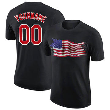 Custom Black Red-White 3D American Flag Patriotic Performance T-Shirt