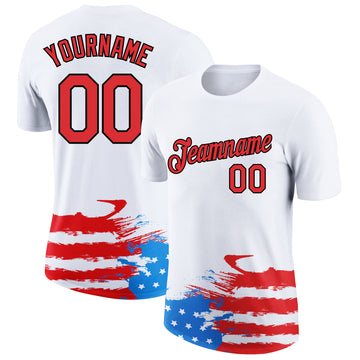 Custom White Red-Black 3D American Flag Patriotic Performance T-Shirt