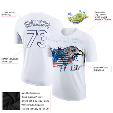 Custom White Navy 3D American Flag Eagle Patriotic Performance T-Shirt