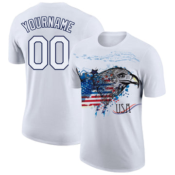 Custom White Navy 3D American Flag Eagle Patriotic Performance T-Shirt