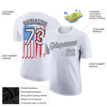 Custom White Black 3D American Flag Patriotic Performance T-Shirt
