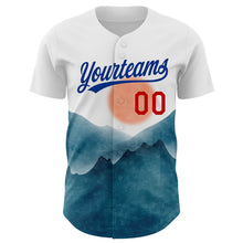 Laden Sie das Bild in den Galerie-Viewer, Custom White Red-Royal 3D Pattern Design Watercolor Mountains Authentic Baseball Jersey
