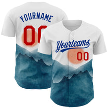 Laden Sie das Bild in den Galerie-Viewer, Custom White Red-Royal 3D Pattern Design Watercolor Mountains Authentic Baseball Jersey
