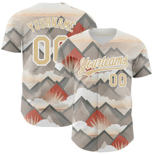 Load image into Gallery viewer, Custom Vegas Gold White 3D Pattern Design Sun Rays Through Mountain Tops Authentic Baseball Jersey

