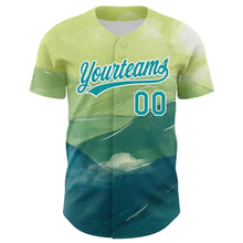 Laden Sie das Bild in den Galerie-Viewer, Custom Green Teal-White 3D Pattern Design Watercolor Mountains Authentic Baseball Jersey
