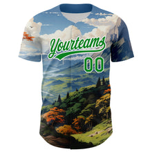 Load image into Gallery viewer, Custom White Grass Green 3D Pattern Design Mountains Landscape Authentic Baseball Jersey
