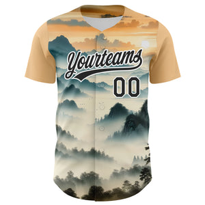 Custom White Black 3D Pattern Design Mountains Landscape Authentic Baseball Jersey