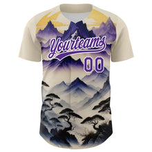 Load image into Gallery viewer, Custom White Purple 3D Pattern Design Mountains Landscape Authentic Baseball Jersey
