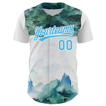 Load image into Gallery viewer, Custom White Sky Blue 3D Pattern Design Mountains Landscape Authentic Baseball Jersey
